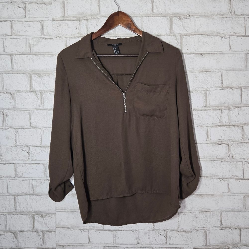 Forever 21 brown 1/4 zip blouse